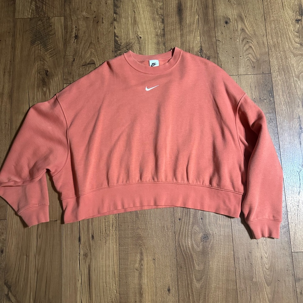 Nike Coral Cropped Crewneck with White Swoosh